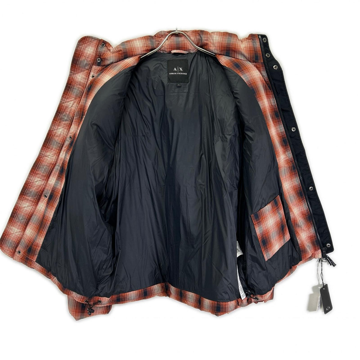 ARMANI EXCHANGE アルマーニエクスチェンジ 6LZBL4 オレンジ×ブラック チェックダウンジャケット ジャケット