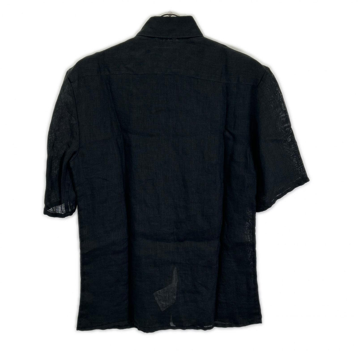 EMPORIOARMANI Emporio Armani Black Eagle Embroidered Linen Short-Sleeve Shirt Top