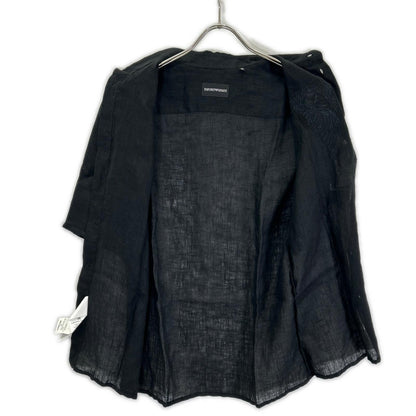 EMPORIOARMANI Emporio Armani Black Eagle Embroidered Linen Short-Sleeve Shirt Top