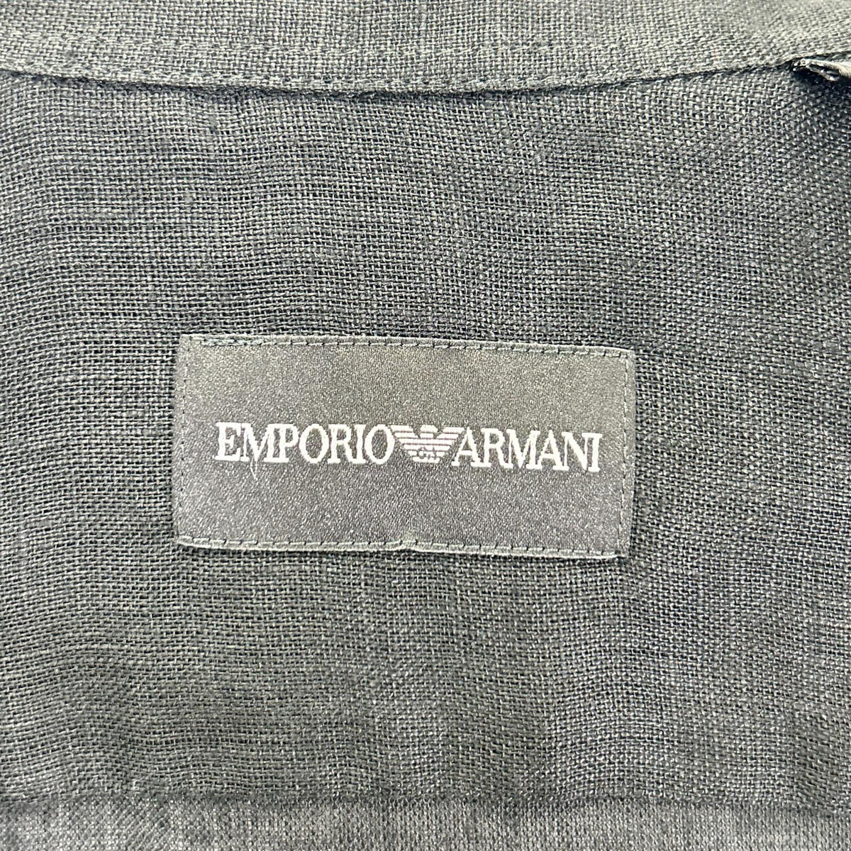 EMPORIOARMANI Emporio Armani Black Eagle Embroidered Linen Short-Sleeve Shirt Top