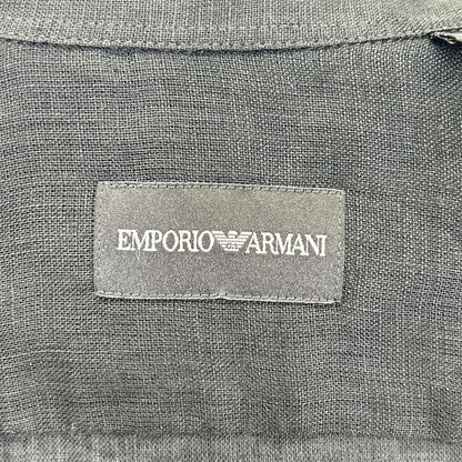 EMPORIOARMANI Emporio Armani Black Eagle Embroidered Linen Short-Sleeve Shirt Top