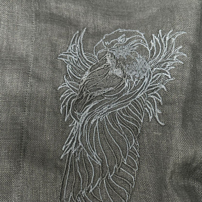 EMPORIOARMANI Emporio Armani Black Eagle Embroidered Linen Short-Sleeve Shirt Top