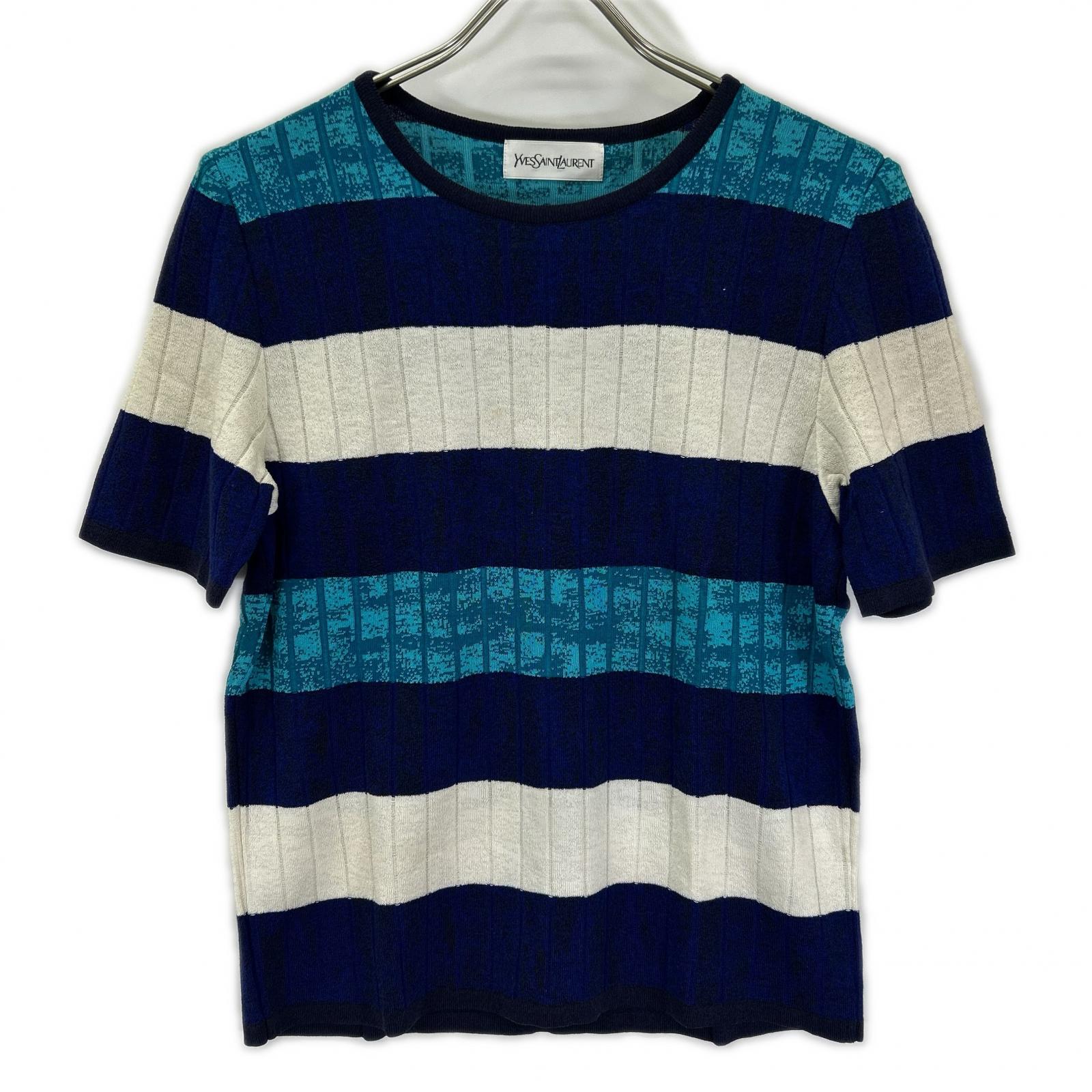 YvesSaintLaurent イヴサンローラン SK-87-076 ブルー 半袖 ニット トップス
