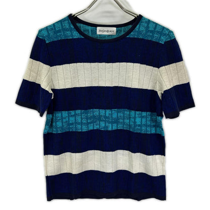 YvesSaintLaurent イヴサンローラン SK-87-076 ブルー 半袖 ニット トップス
