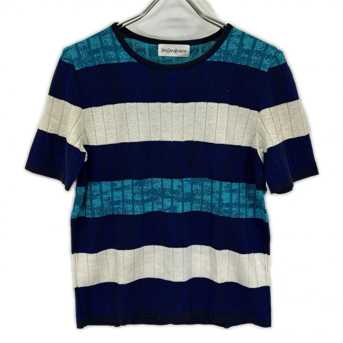 YvesSaintLaurent イヴサンローラン SK-87-076 ブルー 半袖 ニット トップス