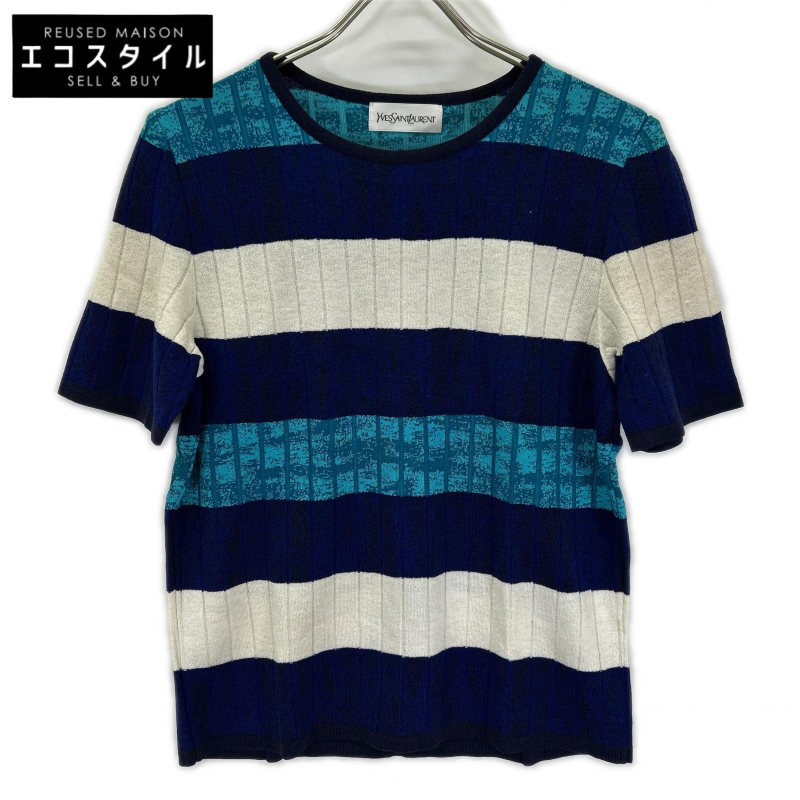 YvesSaintLaurent イヴサンローラン SK-87-076 ブルー 半袖 ニット トップス