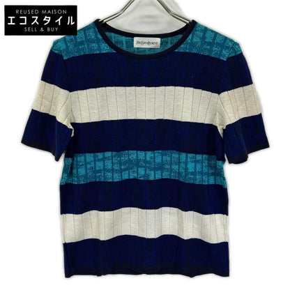 YvesSaintLaurent イヴサンローラン SK-87-076 ブルー 半袖 ニット トップス