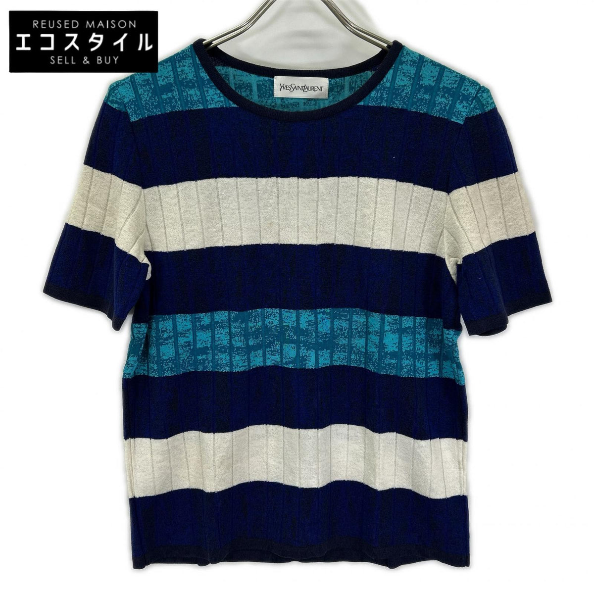 YvesSaintLaurent イヴサンローラン SK-87-076 ブルー 半袖 ニット トップス