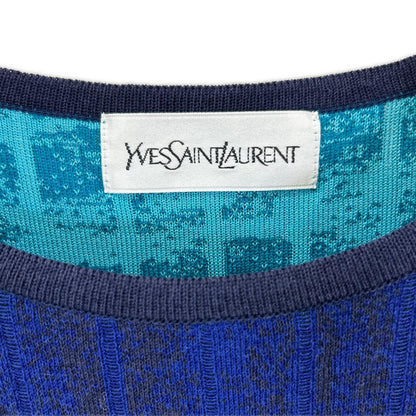 YvesSaintLaurent イヴサンローラン SK-87-076 ブルー 半袖 ニット トップス