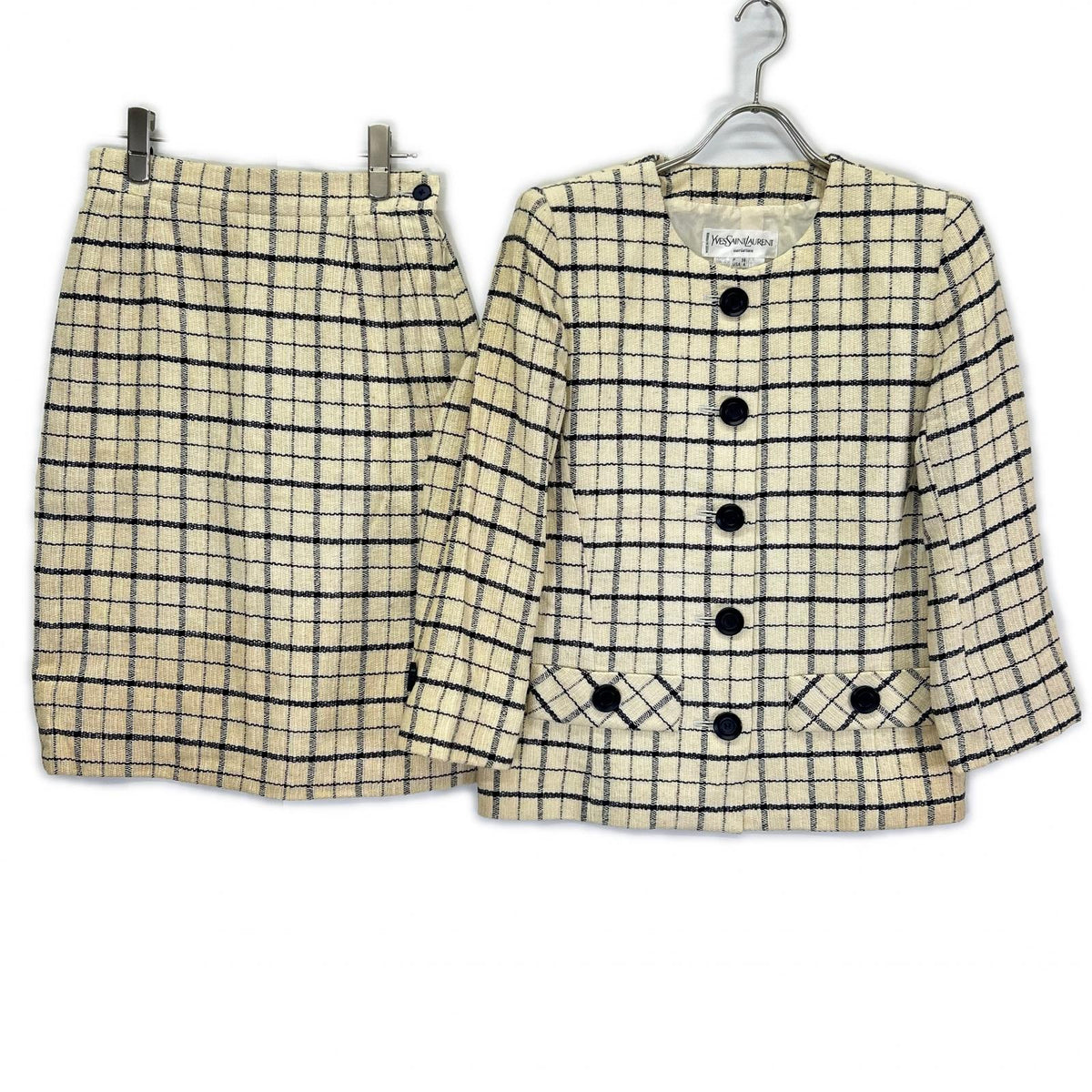 Yves Saint Laurent Yves Saint Laurent beige linen jacket/skirt matching suit set-up suit set-up