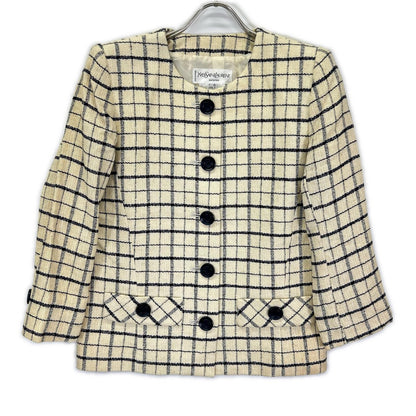 Yves Saint Laurent Yves Saint Laurent beige linen jacket/skirt matching suit set-up suit set-up