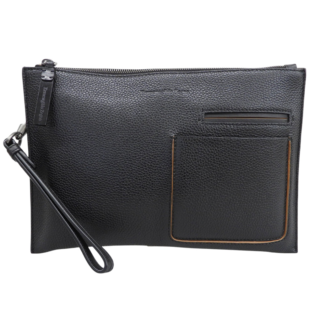 Ermenegildo Zegna エルメネジルドゼニア 美品 レザー クラッチバッグ セカンドバッグ メンズ ブラック セカンドバッグ クラッチバッグ
