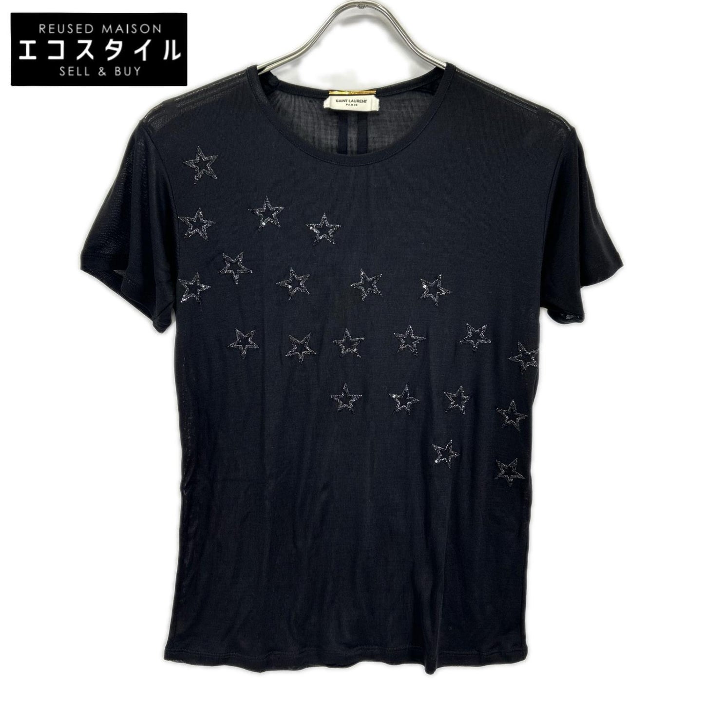 SAINT LAURENT PARIS サンローランパリ 395398 15年 ブラック シルク スター カットソー トップス