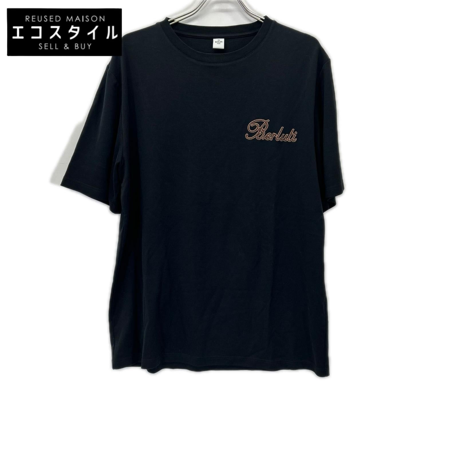 berluti ベルルッティ R23JRS84JAEK 黒 ロゴ刺繍Tシャツ トップス