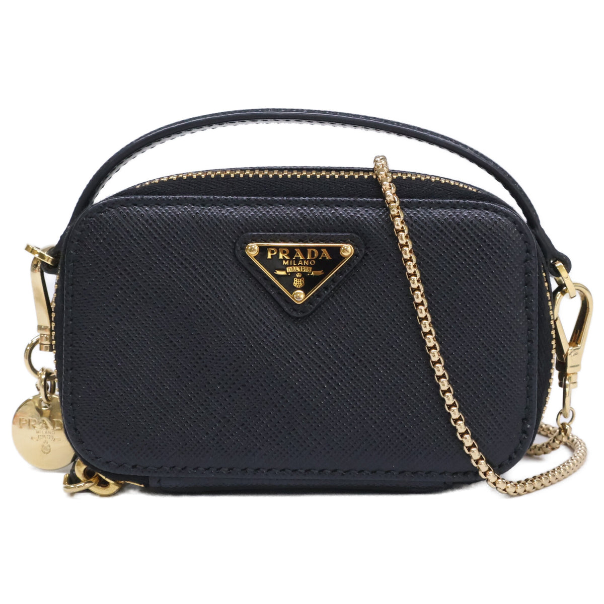 PRADA プラダ 美品 1NR025 サフィアーノ チェーンショルダーミニポーチ ショルダーバッグ
