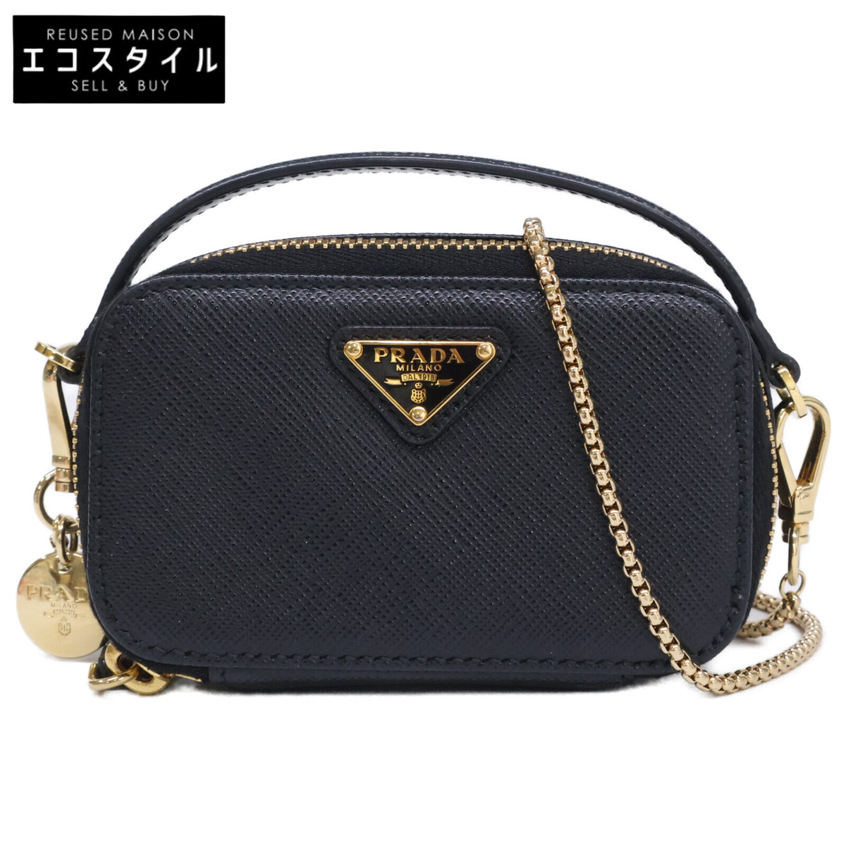PRADA プラダ 美品 1NR025 サフィアーノ チェーンショルダーミニポーチ ショルダーバッグ