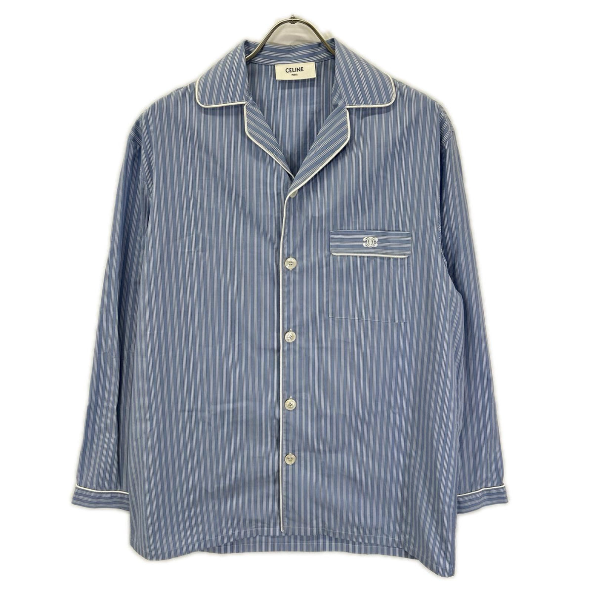 CELINE セリーヌ 2C73A870V.07CV ライトブルー ストライプパジャマ長袖シャツ トップス