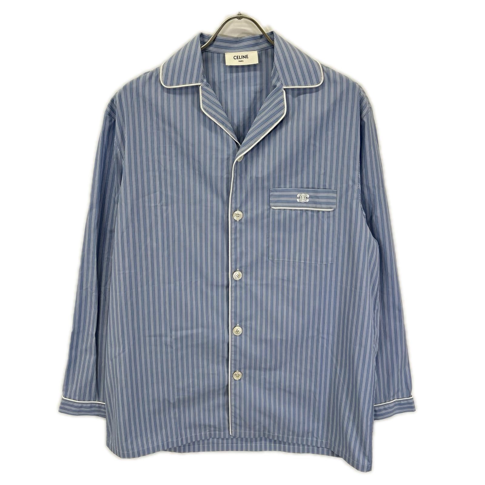 CELINE セリーヌ 2C73A870V.07CV ライトブルー ストライプパジャマ長袖シャツ トップス
