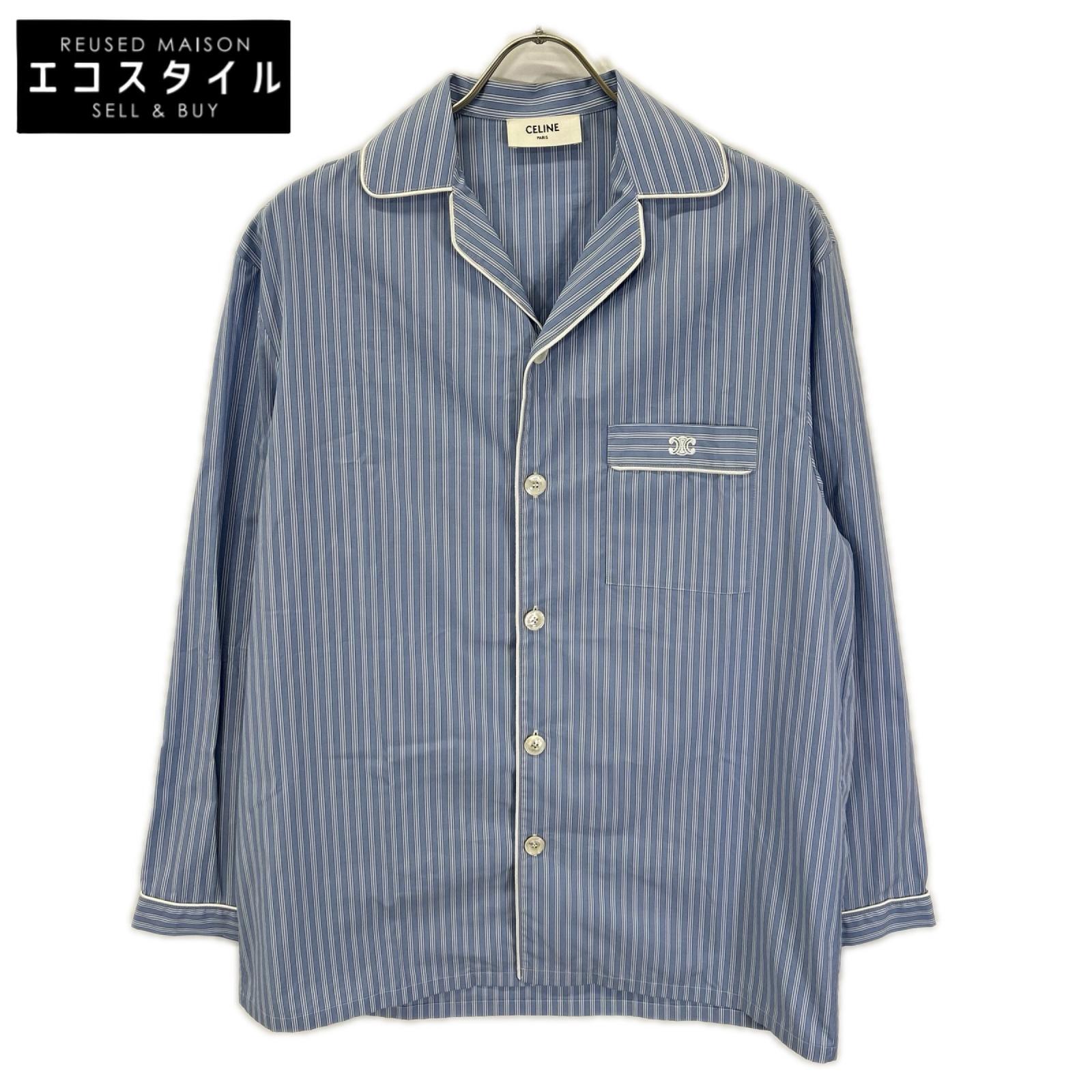 CELINE セリーヌ 2C73A870V.07CV ライトブルー ストライプパジャマ長袖シャツ トップス