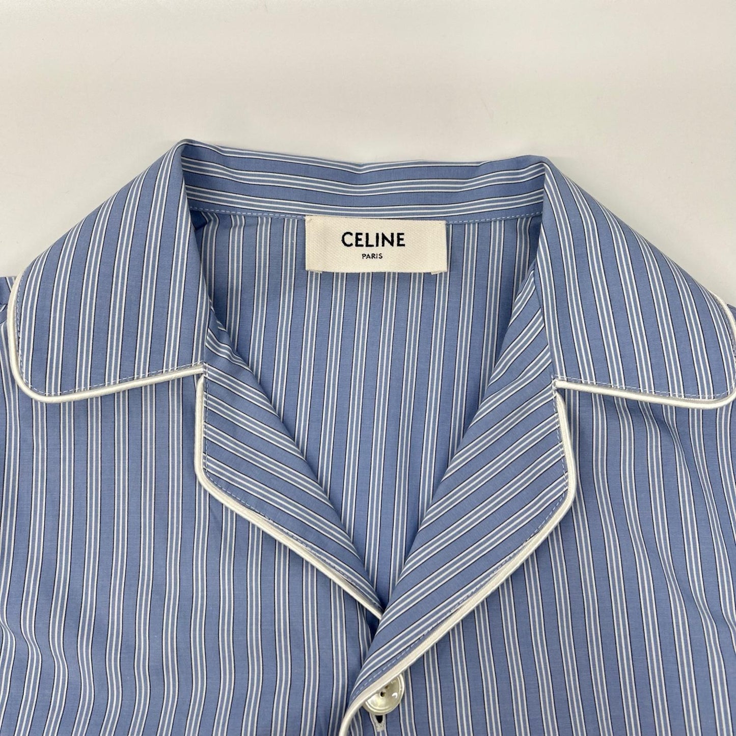 CELINE セリーヌ 2C73A870V.07CV ライトブルー ストライプパジャマ長袖シャツ トップス