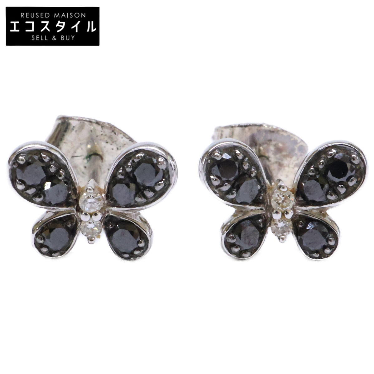 PonteVecchio ポンテヴェキオ K18 D0.04BLD0.37 ダイヤモンド ブラックダイヤモンド パピヨンモチーフ ピアス