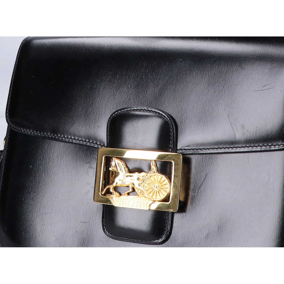 CELINE セリーヌ ヴィンテージ 馬車金具 レザー フラップ ショルダーバッグ