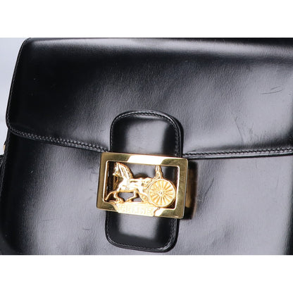 CELINE セリーヌ ヴィンテージ 馬車金具 レザー フラップ ショルダーバッグ