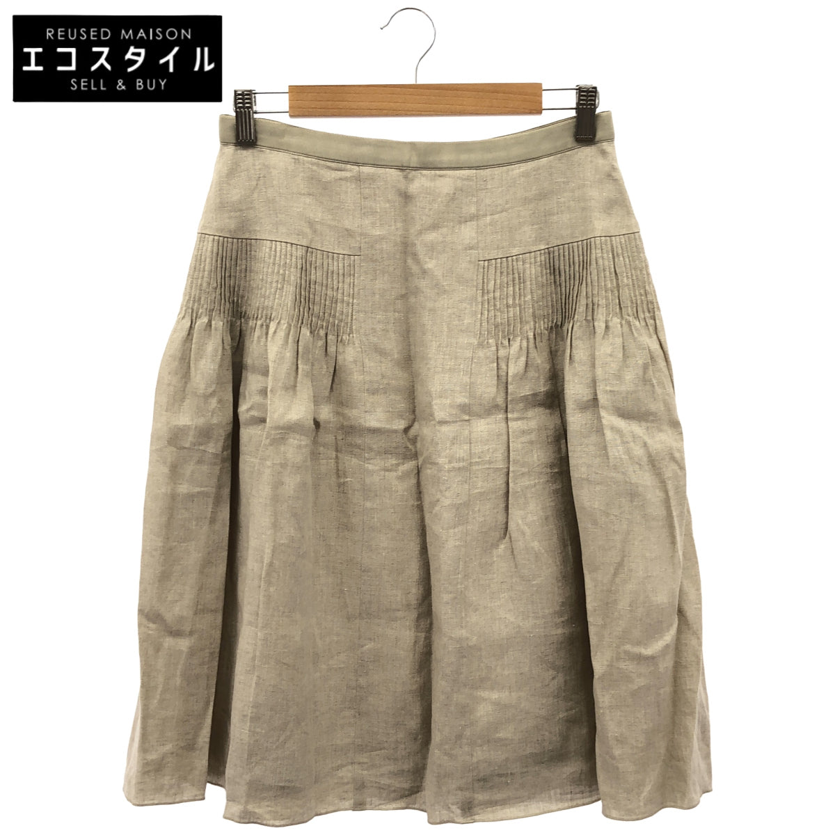 FOXEY フォクシー 36788 ベージュ ピンタックギャザー リネン スカート ボトムス