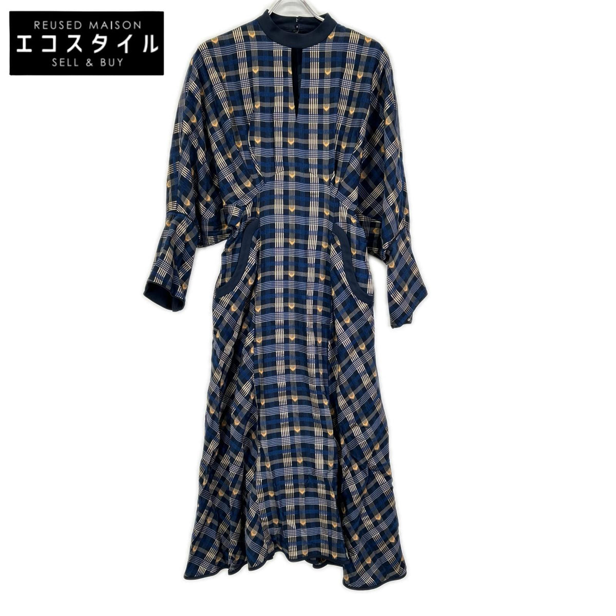 Mame Kurogouchi マメクロゴウチ MM18AW-DR036 ブルー KASURI Plaid Dress ワンピース