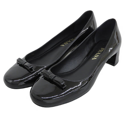 PRADA プラダ リボン エナメル パンプス シューズ レディース ブラック 37.5 シューズ