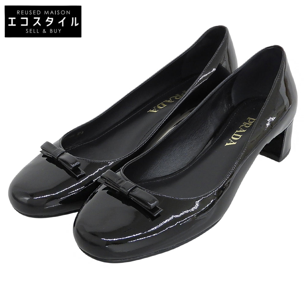 PRADA プラダ リボン エナメル パンプス シューズ レディース ブラック 37.5 シューズ