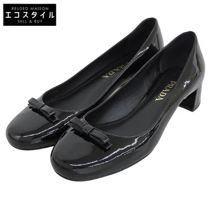 PRADA プラダ リボン エナメル パンプス シューズ レディース ブラック 37.5 シューズ