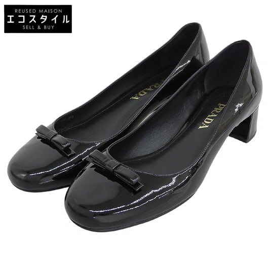 PRADA プラダ リボン エナメル パンプス シューズ レディース ブラック 37.5 シューズ