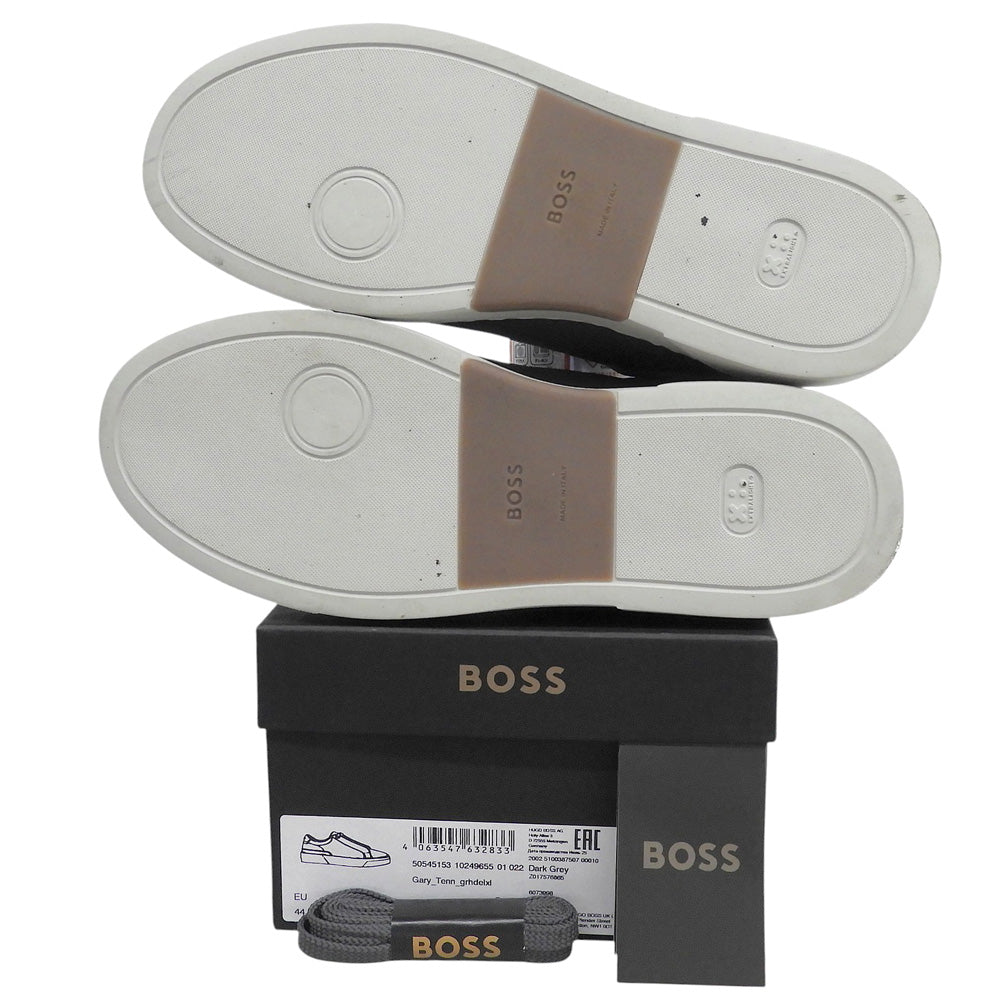 BOSS ボス 美品 Gray レザー ローカット スニーカー シューズ メンズ ダークグレー 29.0cm 50545153 シューズ