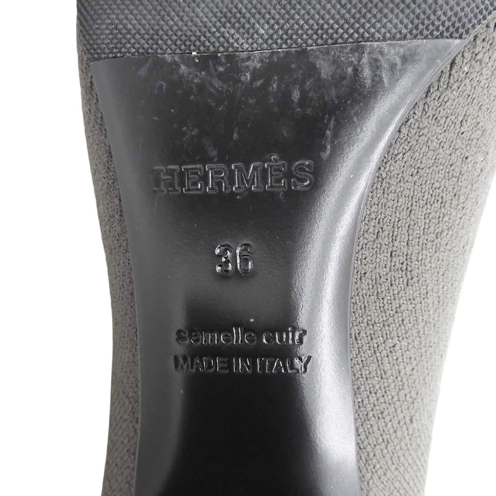 HERMES エルメス 美品 ヴォルヴェール60 ニット ブーツ シューズ レディース カーキ系 36 シューズ