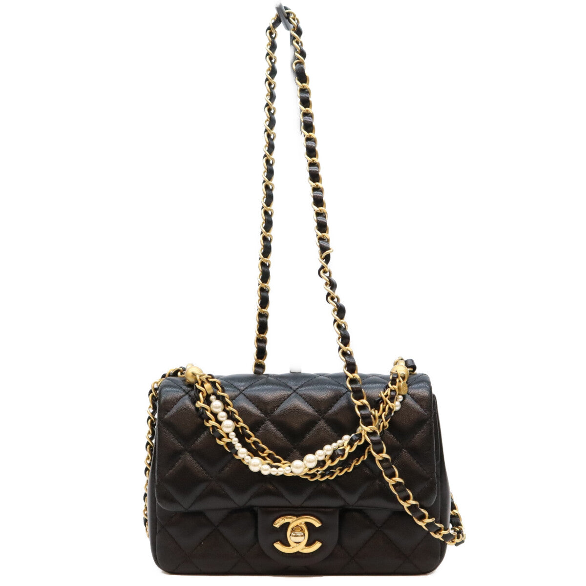CHANEL シャネル AS4385 黒 ラム G金具 ミニマトラッセ18 パール付きチェーンショルダーバッグ ショルダーバッグ