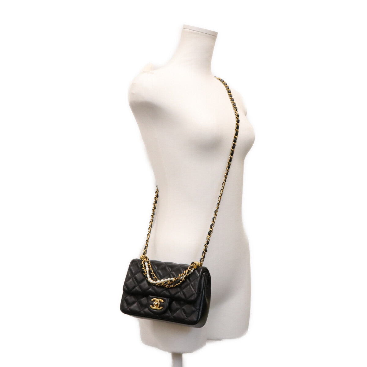 CHANEL シャネル AS4385 黒 ラム G金具 ミニマトラッセ18 パール付きチェーンショルダーバッグ ショルダーバッグ