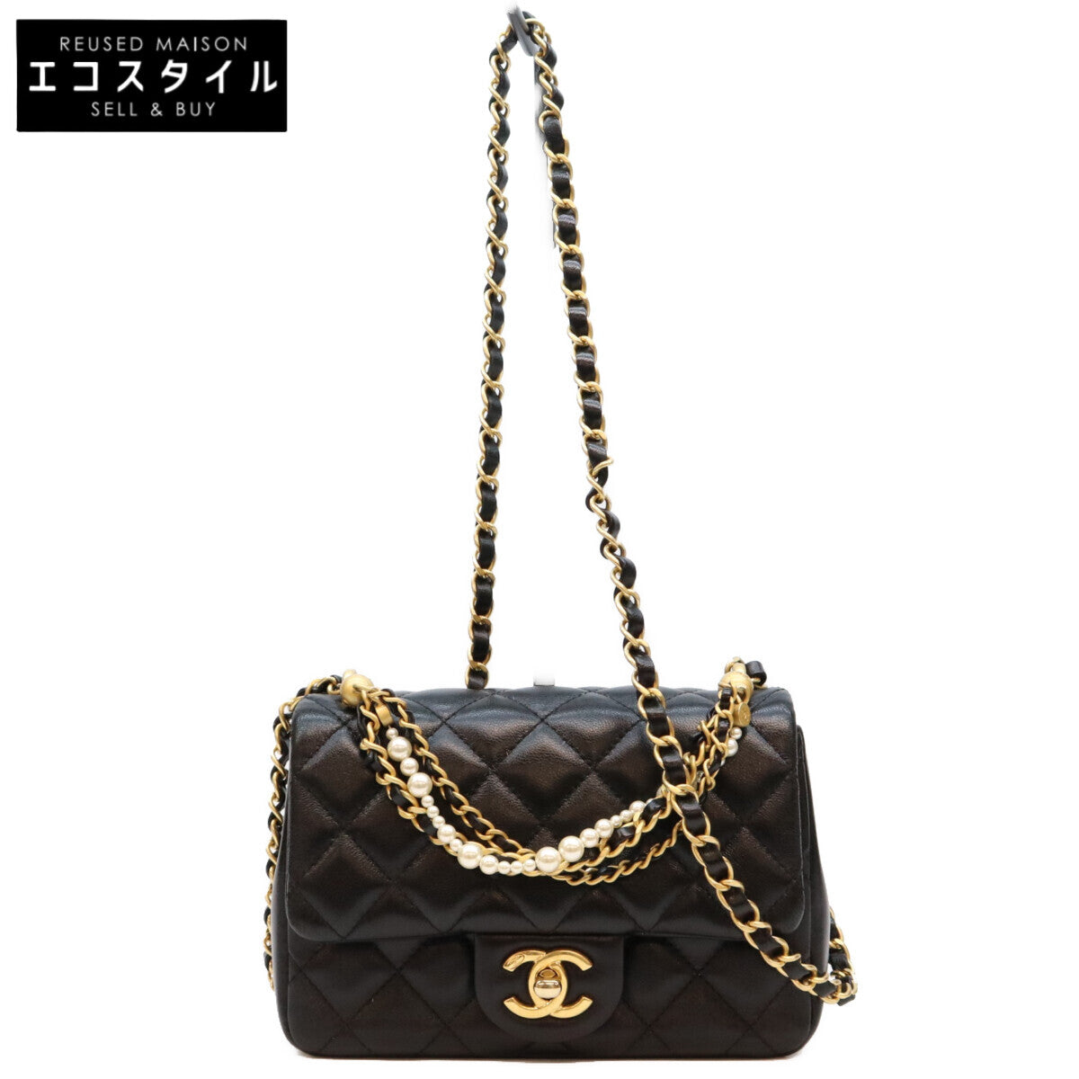 CHANEL シャネル AS4385 黒 ラム G金具 ミニマトラッセ18 パール付きチェーンショルダーバッグ ショルダーバッグ