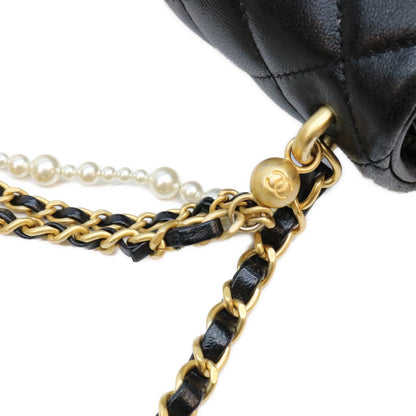 CHANEL シャネル AS4385 黒 ラム G金具 ミニマトラッセ18 パール付きチェーンショルダーバッグ ショルダーバッグ