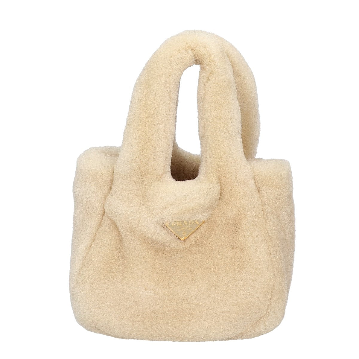 PRADA プラダ 新品同様 1BA349 リエゾン ミニ シアリング エコファー x レザー ハンドバッグ