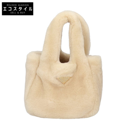 PRADA プラダ 新品同様 1BA349 リエゾン ミニ シアリング エコファー x レザー ハンドバッグ