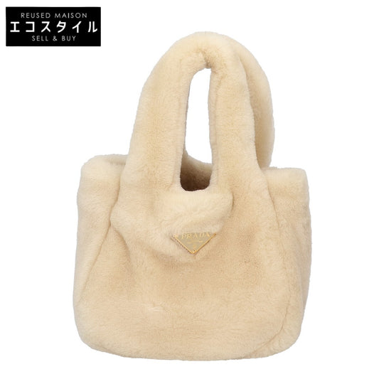 PRADA プラダ 新品同様 1BA349 リエゾン ミニ シアリング エコファー x レザー ハンドバッグ