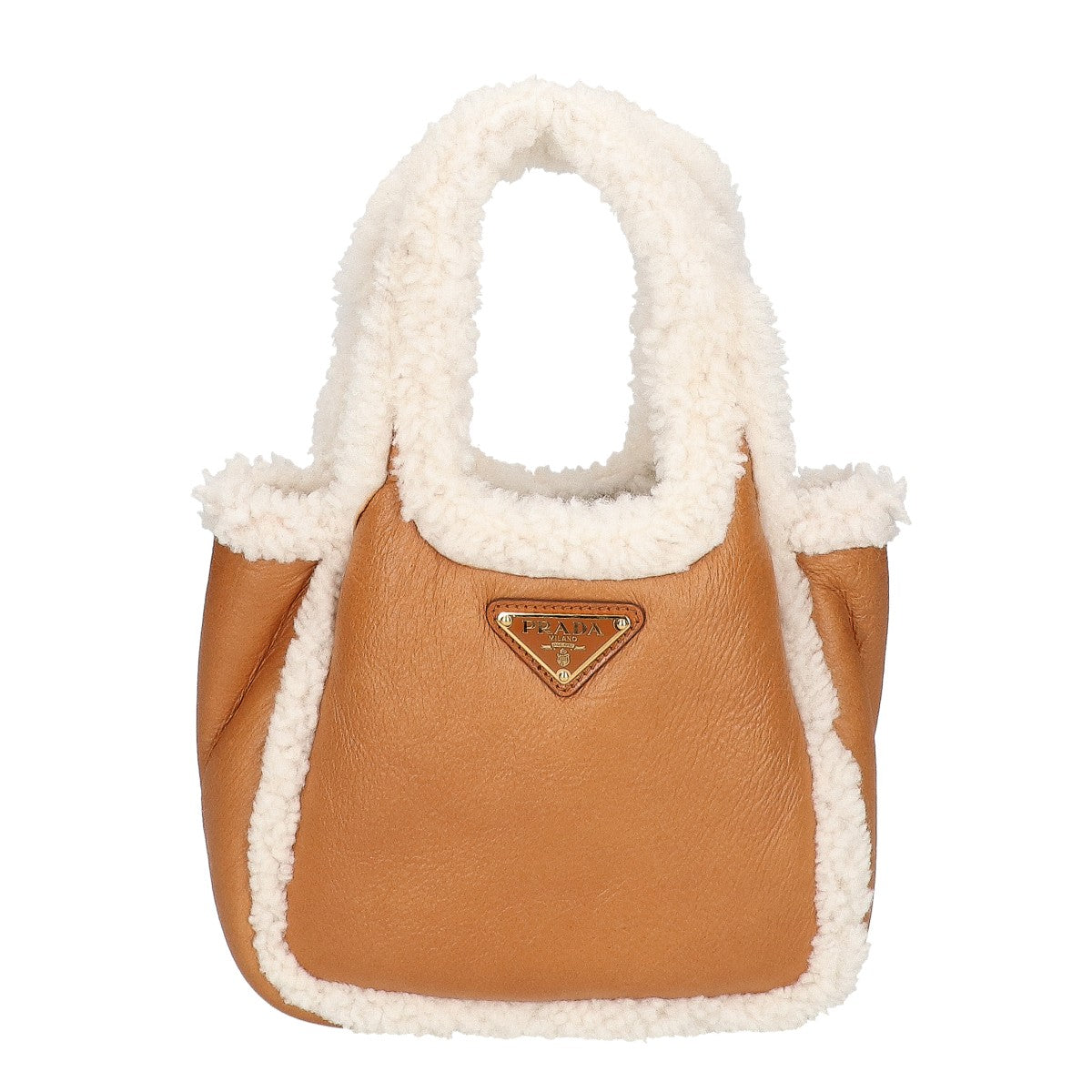 PRADA プラダ 新品同様 1BA349 リエゾン ミニ ムートン シアリング ハンドバッグ