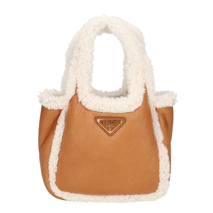 PRADA プラダ 新品同様 1BA349 リエゾン ミニ ムートン シアリング ハンドバッグ