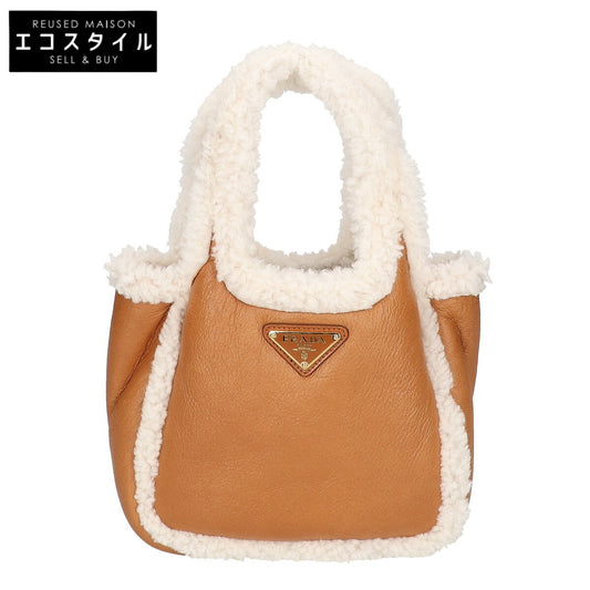 PRADA プラダ 新品同様 1BA349 リエゾン ミニ ムートン シアリング ハンドバッグ