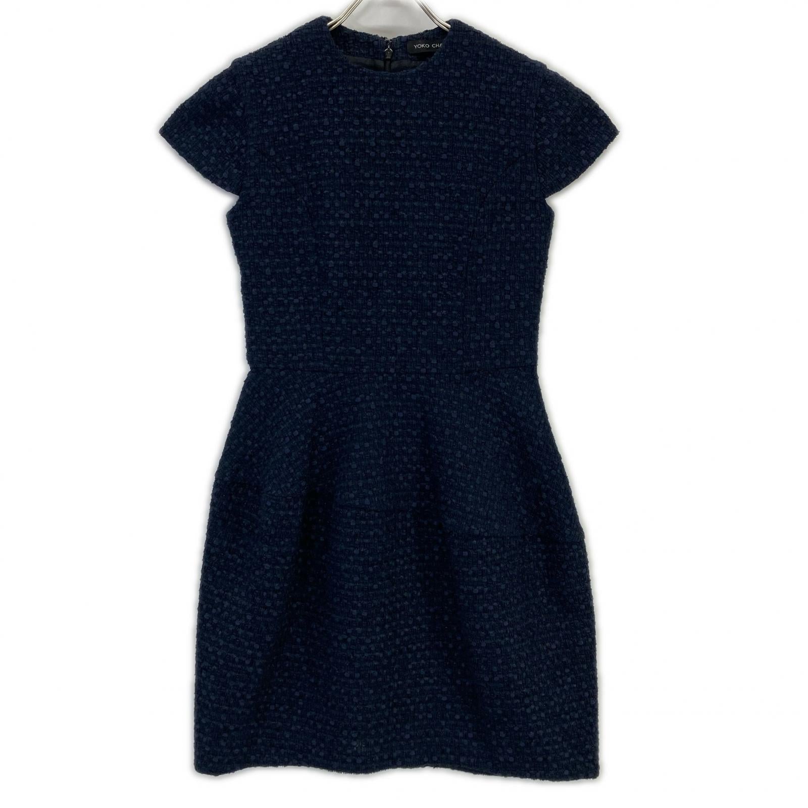 YOKOCHAN YCD-118-372 Navy Tweed Cocoon Dress 36