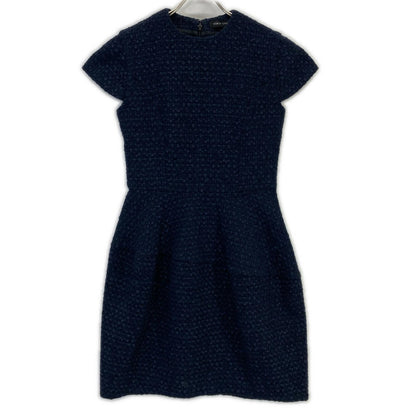 YOKOCHAN YCD-118-372 Navy Tweed Cocoon Dress 36
