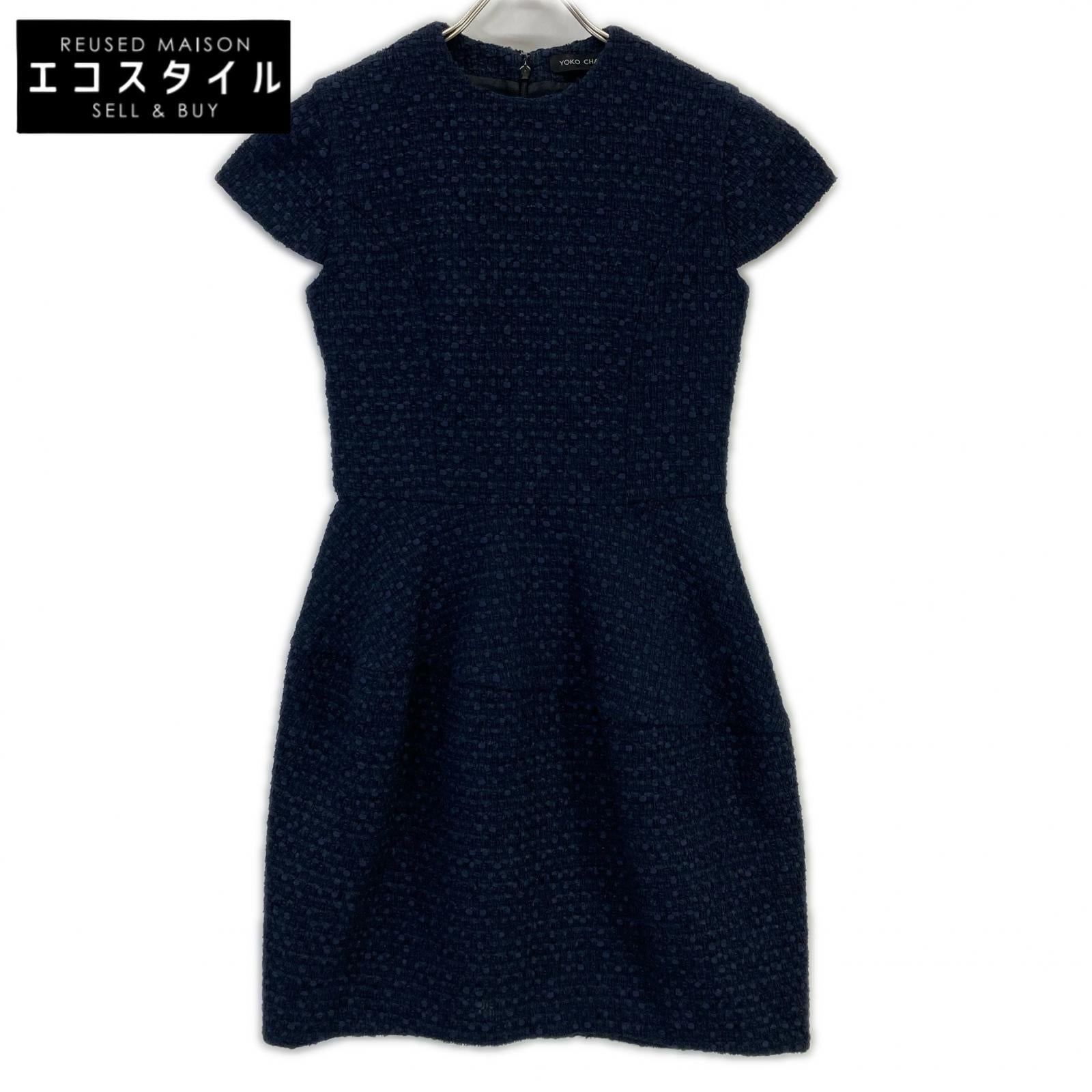 YOKOCHAN YCD-118-372 Navy Tweed Cocoon Dress 36