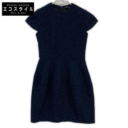 YOKOCHAN YCD-118-372 Navy Tweed Cocoon Dress 36