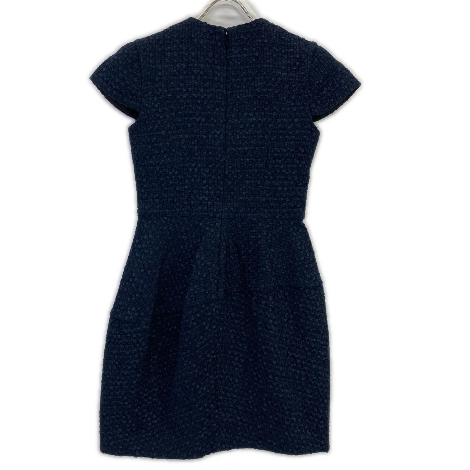 YOKOCHAN YCD-118-372 Navy Tweed Cocoon Dress 36